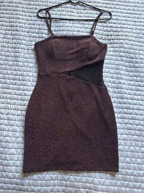 Trixxi Plum Sparkle Asymmetrical Cutout Mini Dress